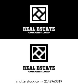 Square stone brick house contractor logo design in retro vintage frame and pattern concept