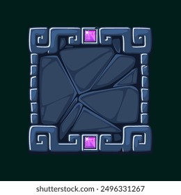 Square stone frame with gemstones. Empty cartoon frame for your game icons or slot symbols. APP frame