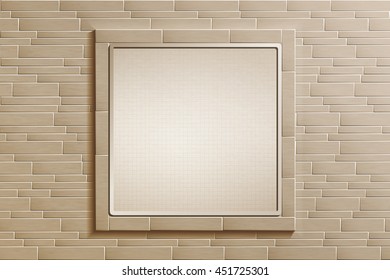 The square stone frame on a brick wall. Vector illustration.