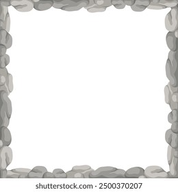 Square Stone Frame, Rocks Border. Empty Cartoon Frame Made Of Small Stones.