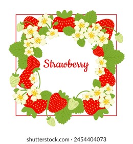 Square strawberry frame with place for text. Vector illustration