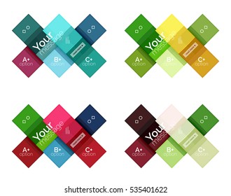 Plantillas de infografía geométrica cuadrada y de rayas. Fondo abstracto de negocio geométrico para diseño de flujo de trabajo, diagrama, opciones de número o diseño web