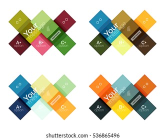 Plantillas de infografía geométrica cuadrada y de rayas. Fondo abstracto de negocio geométrico para diseño de flujo de trabajo, diagrama, opciones de número o diseño web