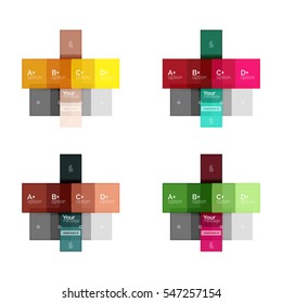 Plantillas de infografía geométrica cuadrada y de rayas. Fondo abstracto de negocio geométrico para diseño de flujo de trabajo, diagrama, opciones de número o diseño web