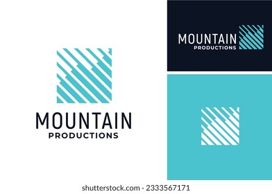 Square Stripes Mount Peak Top Mountain Silhouette logo design