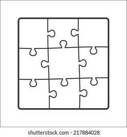 Square structure nine pieces of puzzles. White color. Vector illustration, eps 8.