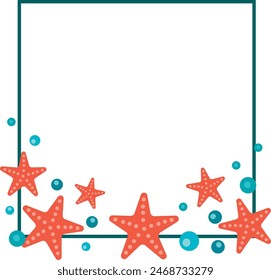 Square summer border with starfish, Decorative frame