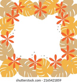 Square summer bright frame with hand drawn summer elements in trendy muted colors with copyspace.