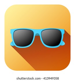 Square Summer Icon with sunglasses. Vector Illustration isolated on white background.