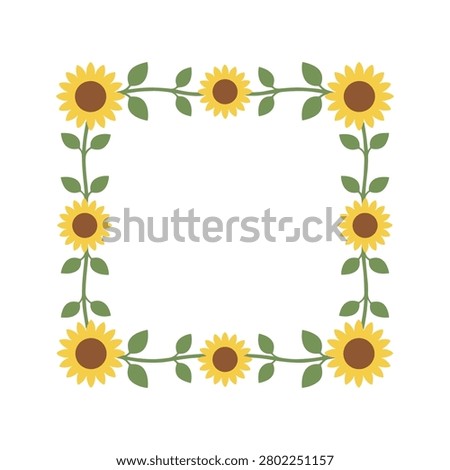 Square Sunflower Frame Illustration Containing sunflower border, floral decoration, botanical frame, square layout, and flat illustration. Flat illustration