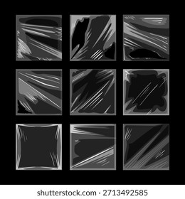 Quadratische Oberflächen mit strukturierter Kunststoffumhüllung, Verzerrung mit Highlights und Schatten, die einen vielseitigen Hintergrund für Verpackungen oder abstrakte Designkonzepte schaffen