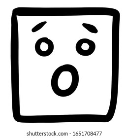 Square surprised emotion in hand drawn doodle style isolated on white background. Simple cartoon outline illustration. Vector Single geometric figure.