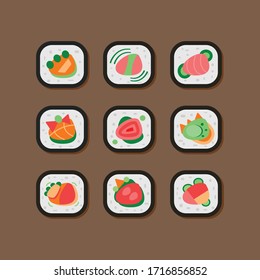 Square sushi icons. Abstract concept