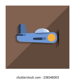 Square symbol with image of airplane in flat modern ui style