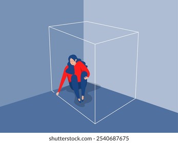  Quadrado simbolizando zona de conforto, Mulher desenha zona de conforto ao redor de si mesma para se livrar de contatos indesejados e proteger a paz de espírito. Sozinho, experimenta angústia mental devido ao medo