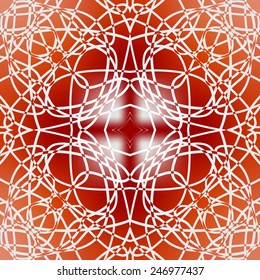 Square symmetric geometric red fine patterned tile in art deco design 