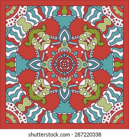 Square symmetrical color bandana, vector decoration for design.