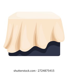 Mesa cuadrada cubierta con mantel beige sobre fondo blanco