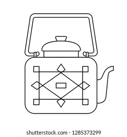 Square teapot in Oriental style with geometric pattern on isolated background, Doodle style. Vector graphics