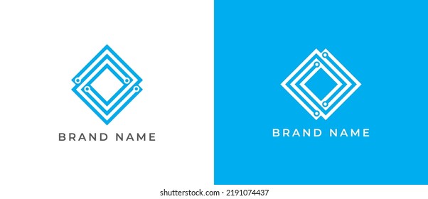 Square Tech Logo Concept icon sign symbol Design Line Art Style. Technology Logotype. Vector illustration logo template