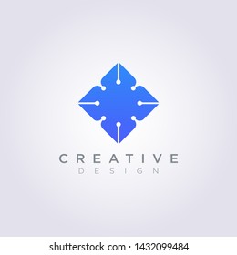 Square with technological style Vector Illustration Design Clipart Symbol Logo Template.