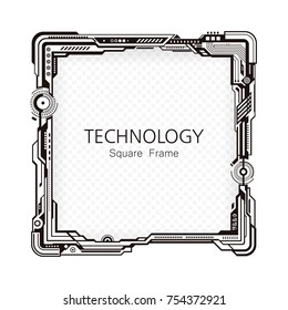 Square technology black and white frame border design background. 