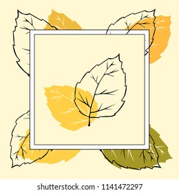 Square template with birch leaves. For autumn design, announcements, greeting cards, posters, advertisement.