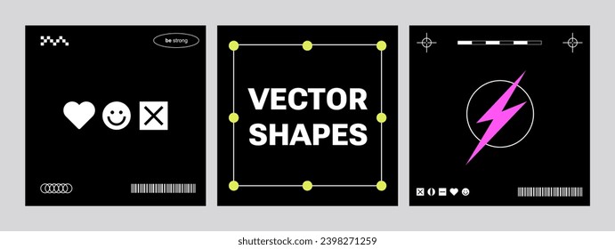 Square template in brutal style. Cyber abstract Y2k elements.Rave vibe.Cyberpunk and minimalism aesthetic. Retro futuristic. Abstract geometric elements for modern web and graphic design. background 