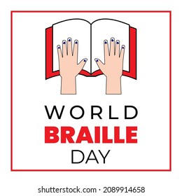 quadratische Vorlagenfeier des Welt-Braille-Tages (4. Januar) mit Hand- und Buchsymbol