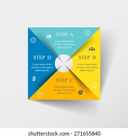 Square template for diagram, graph, presentation and chart with 4 options, parts, steps or processes. 