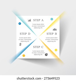 Square template for diagram, graph, presentation and chart with 4 options, parts, steps or processes. 