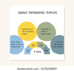 Square template with hand drawn diagram template with four parts, doodle infographics, vector eps10 illustration