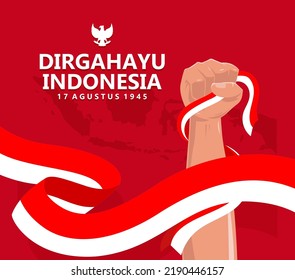 Square template of Happy Independence Day of Indonesia Vector Illustration. Red and White theme symbol of country flag. Fit for template banner, poster, backdrop, background. Vector eps 10. 