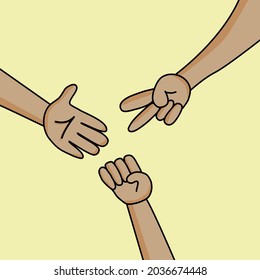 Square template. Illustration of rock paper and scissor hand sign game