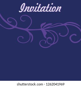 Square template  for invitation with floral ornament on the background of lilac color. Suitable for wedding, dance ball, classical music concert, VIP event, banquet.