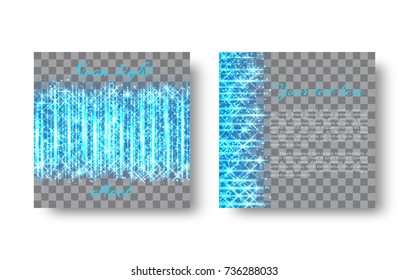 Square template of New Year's invitation with blue neon rays for festive design