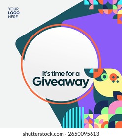 Plantilla cuadrada para el anuncio en las redes sociales del ganador del sorteo con coloridos adornos geométricos. Perfecto para el marketing de negocios de tiendas en línea. Fondo de sorteo atractivo