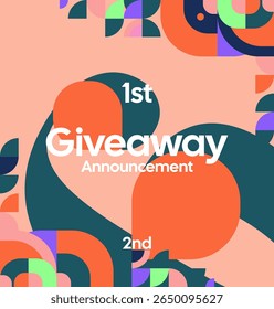 Square template for social media post announcement of giveaway winner with colorful geometric ornaments. Perfect for online store business marketing. Attractive giveaway background