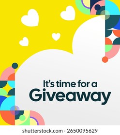 Square template for social media post announcement of giveaway winner with colorful geometric ornaments. Perfect for online store business marketing. Attractive giveaway background