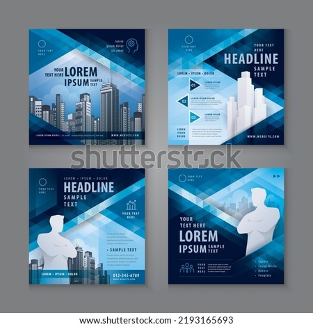 Square Template Social Media Post Design for Digital Marketing, Abstract Blue Geometric Triangle Background. Abstract Social Media Banner Template Collection, Modern square header web banner profile.