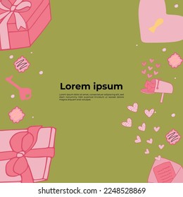 Square template for Valentine's Day holidays.Social media post .Vector illustration for greeting card, mobile apps, banner design and web ads