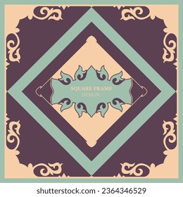 Square Template for your design. Ornamental elements and motifs of Kazakh, Kyrgyz, Uzbek, national Asian decor for packaging, boxes, banner and print design. Vector. Nomad style.
