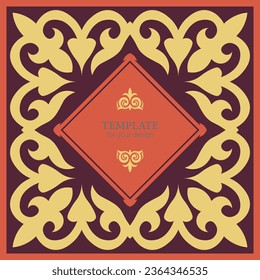 Plantilla cuadrada para su diseño. Elementos ornamentales y motivos de decoración kazaja, kirguisa, uzbeka, nacional asiática para empaque, cajas, banner y diseño impreso. Vector. Estilo nómada.