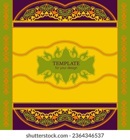 Square Template for your design. Ornamental elements and motifs of Kazakh, Kyrgyz, Uzbek, national Asian decor for packaging, boxes, banner and print design. Vector. Nomad style.