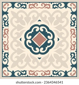 Square Template for your design. Ornamental elements and motifs of Kazakh, Kyrgyz, Uzbek, national Asian decor for packaging, boxes, banner and print design. Vector. Nomad style.