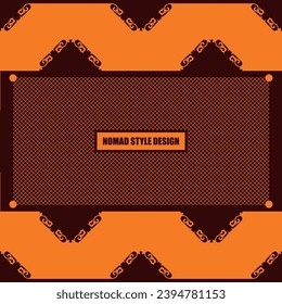 Square Template for your design. Ornamental elements and motifs of Kazakh, Kyrgyz, Uzbek, national Asian decor for packaging, boxes, banner and print design. Vector. Nomad style.
