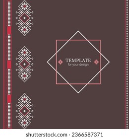 Square Template for your Design with Pattern in Russian and Ukrainian Style. Ornament.  Print with ethnic, folk, traditional motifs. Can be used for wallpaper, textile, wrapping, fabric, decoration.