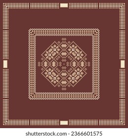 Square Template for your Design with Pattern in Russian and Ukrainian Style. Ornament. Print with ethnic, folk, traditional motifs. Can be used for wallpaper, textile, wrapping, fabric, decoration.