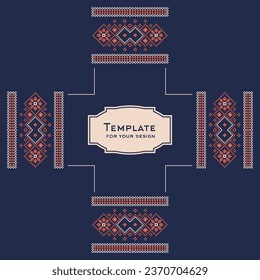 Square Template for your Design with Pattern in Russian and Ukrainian Style. Ornament. Print with ethnic, folk, traditional motifs. Can be used for wallpaper, textile, wrapping, fabric, decoration.