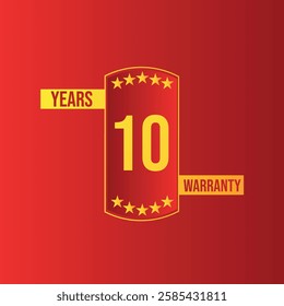 Square Ten Years Warranty Limited Yellow Badge Collection with red gradient background 